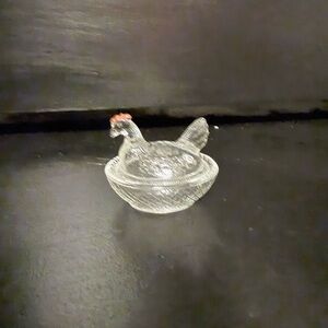 Mini Clear Glass Hen on Nest Dish